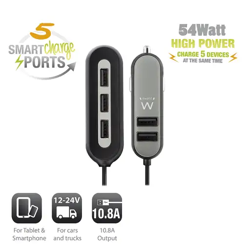 Ewent EW1355 cargador de dispositivo móvil Universal Negro, Gris Encendedor de cig