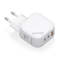 AISENS Cargador GaN 65W, 2xUSB-C PD3.0 QC4.0, 1xUSB-A QC3.0, Blanco