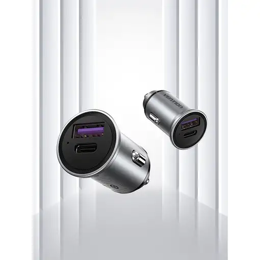Vention Cargador de Coche FFFH0/ 1xUSB-Tipo C/ 1xUSB/ 30W