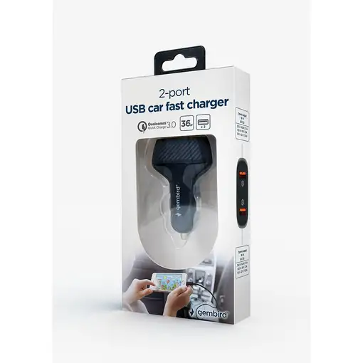 Gembird TA-U2QC3-CAR-01 cargador de dispositivo móvil Universal Negro Encendedor d