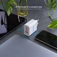 TooQ Cargador de Pared GaN 2USB-C/PD + USB-A/QC 65W, Blanco