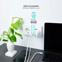 TooQ Cargador de Pared GaN 2USB-C/PD + USB-A/QC 65W, Blanco