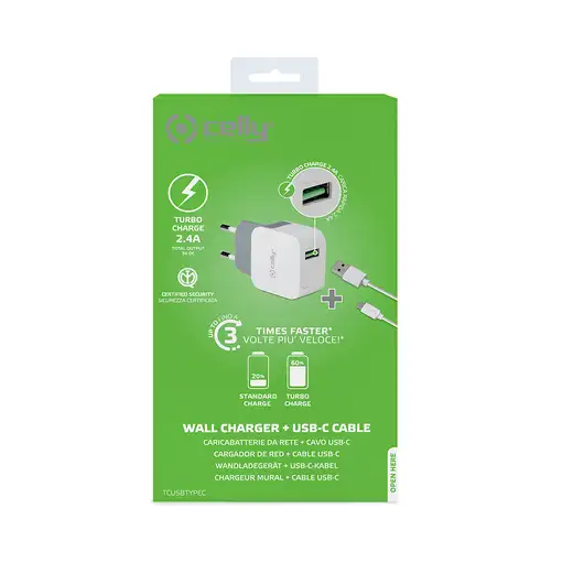 Celly TCUSBTYPEC cargador de dispositivo móvil Universal Blanco USB Interior