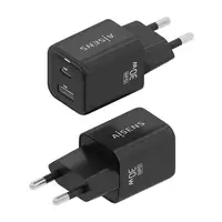 AISENS Cargador Gan 30W, 1xUSB-C PD3.0 QC4.0, 1xUSB-A QC3.0, Negro