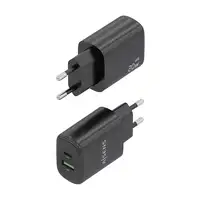 AISENS Cargador GaN 20W, 1xUSB-C PD3.0, 1xUSB-A QC3.0, Negro