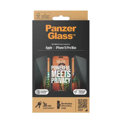 PanzerGlass ® Privacy Screen Protector iPhone 15 Pro Max | Ultra-Wide Fit w. EasyA