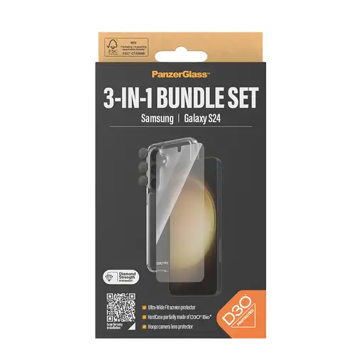 PanzerGlass ® 3-in-1 Protection Pack Samsung Galaxy S24 | Ultra-Wide Fit w. EasyAl