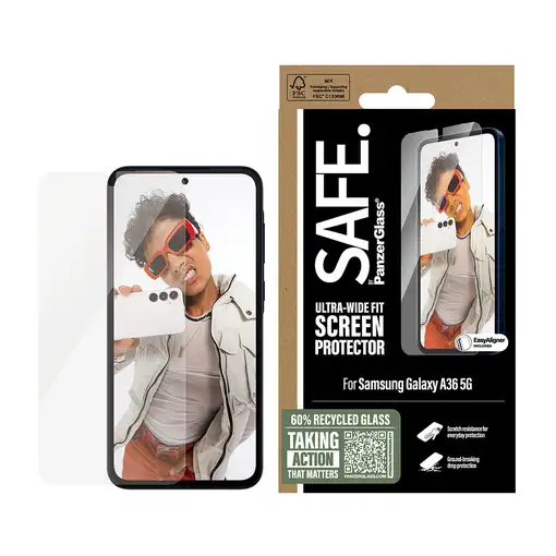 PanzerGlass SAFE. by ® Screen Protector Samsung Galaxy A36 5G | Ultra-Wide Fit w.