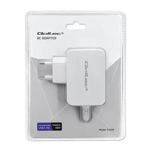 Qoltec 51039 adaptador e inversor de corriente Interior 65 W Blanco
