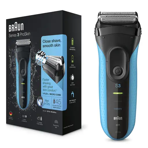 Braun Series 3 3010 Wet & Dry Máquina de afeitar de láminas Recortadora Negro, Azu