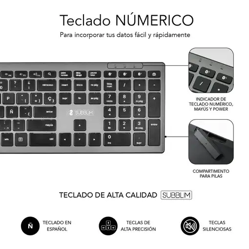Teclado Pure Extended  Extendido Inalámbrico Bluetooth  GrisNegro