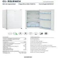 Frigorifico Una Puerta CL-92L8WEV, 88 l, 83 cm, Ciclico, E, Blanco