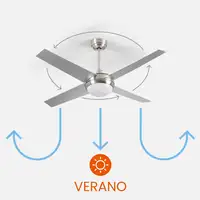 Ventilador de Techo con Luz 4 Aspas 56W 6 Velocidades Montana Plateado O91