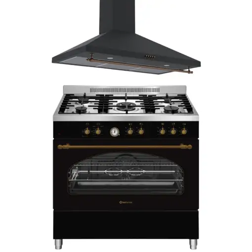 SOLTHERMIC® PACK COCINA PROFESIONAL NEGRA RÚSTICA + CAMPANA NEGRA RÚSTICA 90