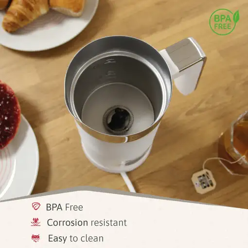 Espumador Leche Eléctrico Calentador Espuma Fría/Caliente MF1172BLK, Blanco Briebe