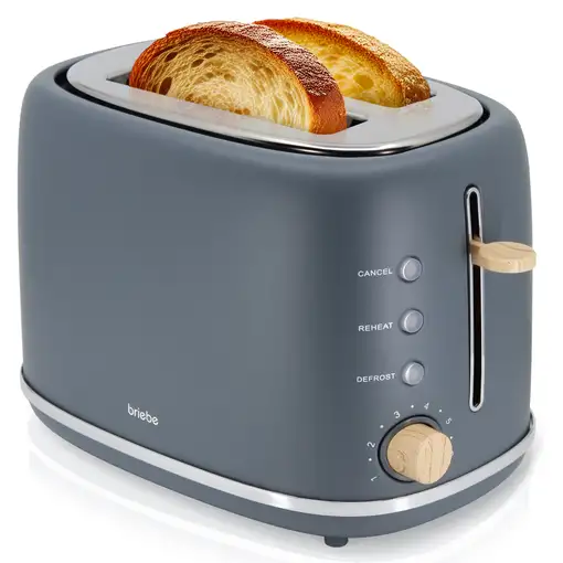 Tostadora Pan Ranura Ancha,Tostador 2 Rebanadas,6 Niveles Tostado,TA1166GRY Briebe
