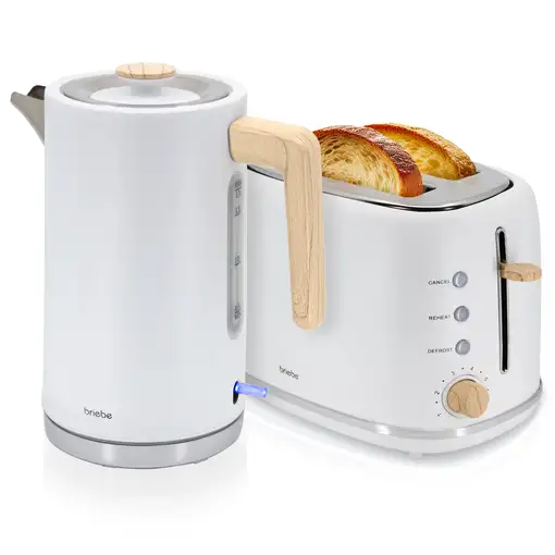 Set Tostadora Pan Ranura Ancha 2 Rebanadas + Hervidor  Agua 1,7L SKT1167WHT Briebe