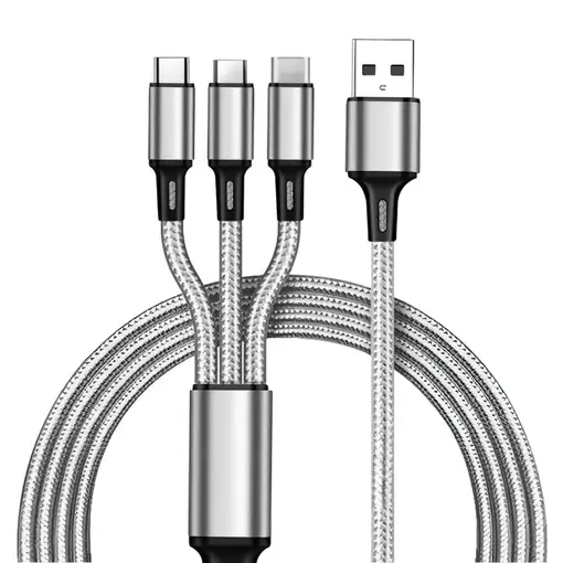 Cable 3 en 1 Universal Klack de 1 metro MicroUSB, Lightning y Tipo-C.