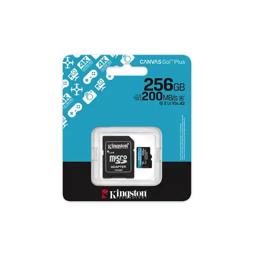 Kingston Technology Tarjeta microSDXC Canvas Go Plus Gen4 de 256 GB, 200 MB/s, A2