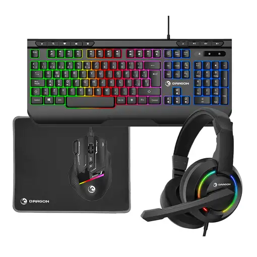 Kit Gaming Dragon PRIXTON - Teclado + Ratón + Auriculares + Alfombrilla
