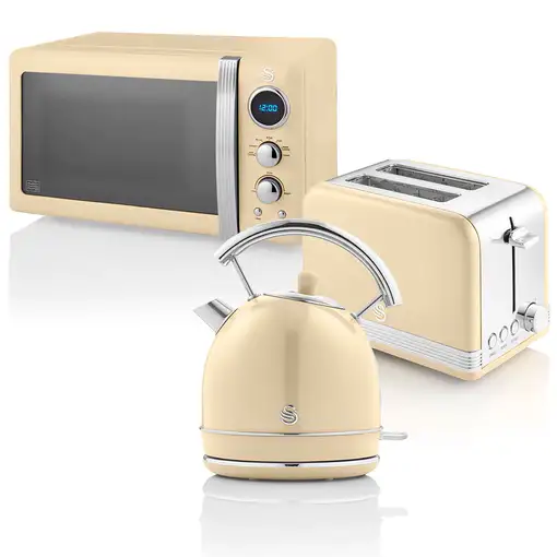 Retro Set Desayuno Hervidor Agua 1,8L, Tostadora,Microondas 20L, STRP2070CNEU SWAN