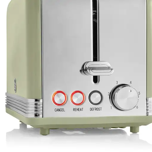Retro Tostadora Pan Ranura Ancha 2 Rebanadas,  Descongelación, ST19010GNEU SWAN