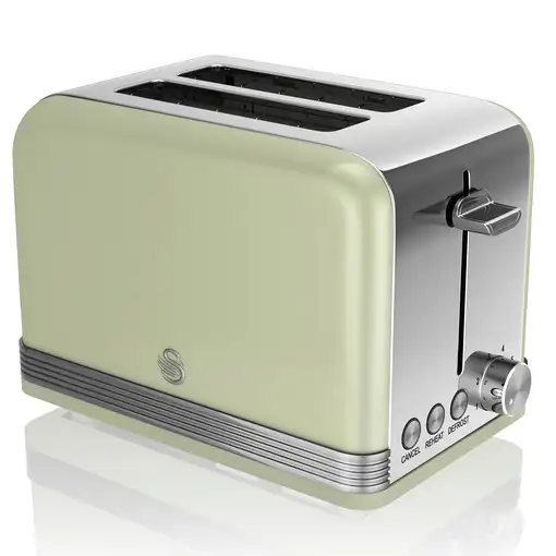 Retro Tostadora Pan Ranura Ancha 2 Rebanadas,  Descongelación, ST19010GNEU SWAN