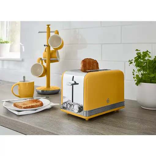 Retro Tostadora Pan Ranura Ancha 2 Rebanadas,  Descongelación, ST19010YELNEU SWAN