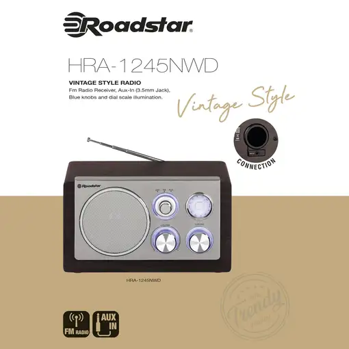 Radio Portátil Vintage FM Analógica Retro, Potente Altavoz, HRA1245NWD Roadstar