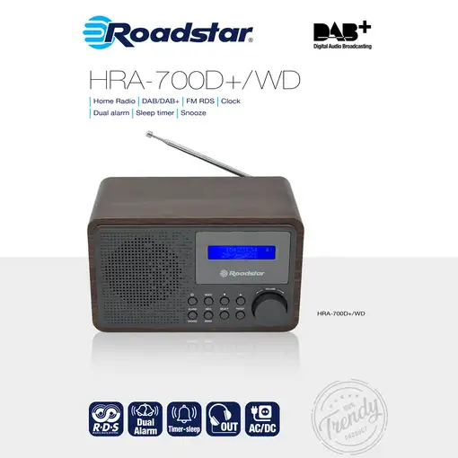 Radio Portátil Digital Vintage DAB/ DAB+/ FM, Red o Pilas, HRA-700D+/WD Roadstar
