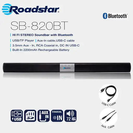 Barra de Sonido TV Bluetooth Soundbar HI FI para Televisor o Pc, SB820BT Roadstar