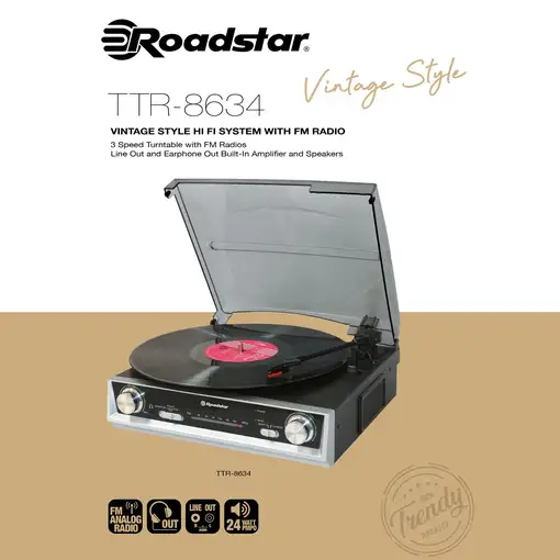 Roadstar TTR-8634 tocadisco Negro, Plata