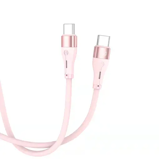Cable de datos de silicona Tellur tipo C a tipo C, 3A, PD60W, 1m, rosa