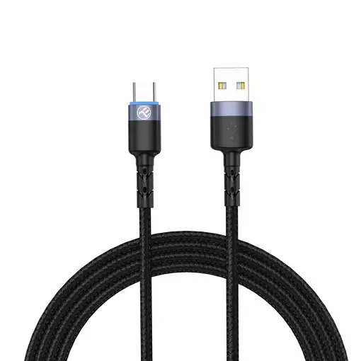 Cable de datos Tellur USB a tipo C con luz LED, 2A, 2m, nylon, negro
