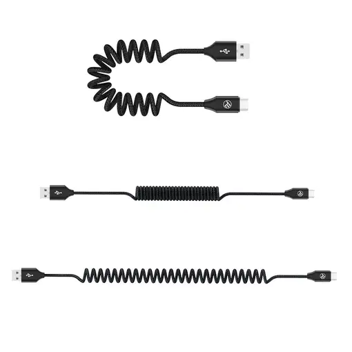Cable de datos extensible Tellur USB a tipo C, 3A, 1,8 m, negro