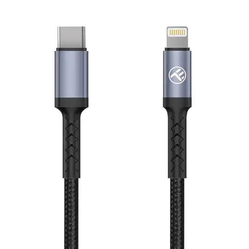 Cable de datos Tellur Lightning a tipo C, 3A, PD30W, 2m, nylon, negro