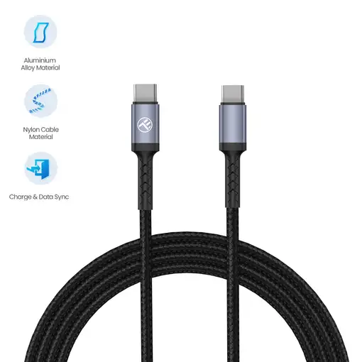 Cable de datos Tellur Tipo-C a Tipo-C, 3A, PD60W, 1m, nylon, negro