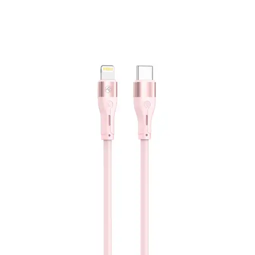 Cable de datos de silicona Tellur tipo C a Lightning, PD30W, 1m, rosa