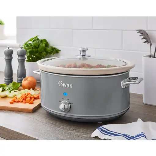 Retro Olla Cocción Lenta,6,5L,Recipiente Extraíble Antiadherente SF17031GRNEU SWAN