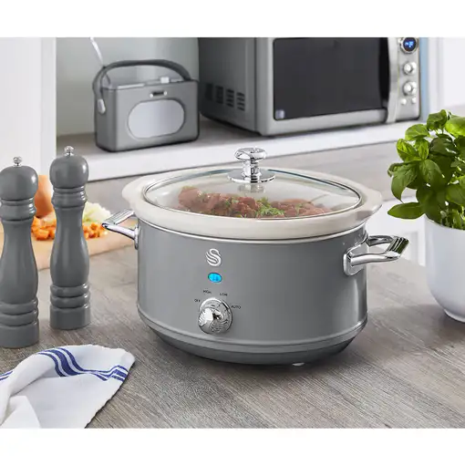 Retro Olla Cocción Lenta 3,5L,Recipiente Extraíble Antiadherente,SF17021GRNEU SWAN