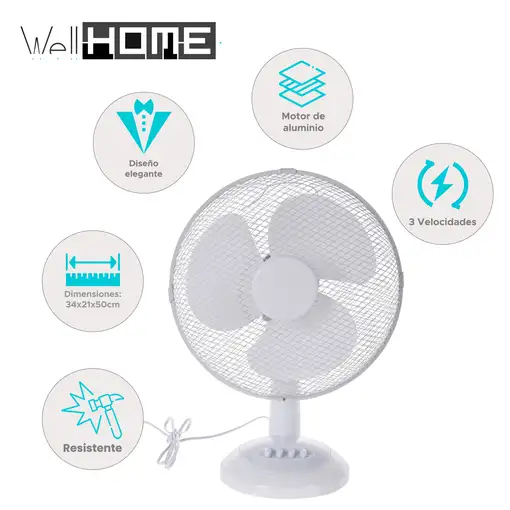 Well Home Ventilador de mesa, cabezal ajustable y oscilante