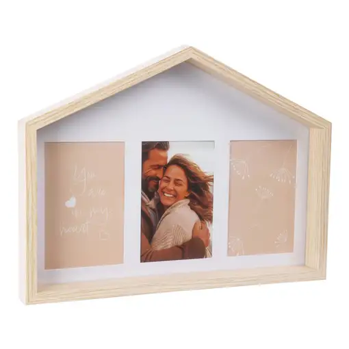 Well Home Marco de fotos en forma de casa con diseño natural 36,6x4x27,2cm 3 fotos