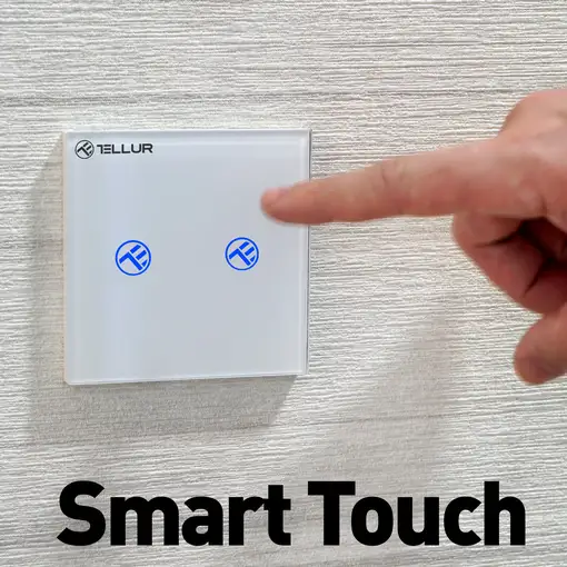 Conmutador WiFi inteligente Tellur, SS2N, con/sin neutro, 2 puertos, 1800W, 10A