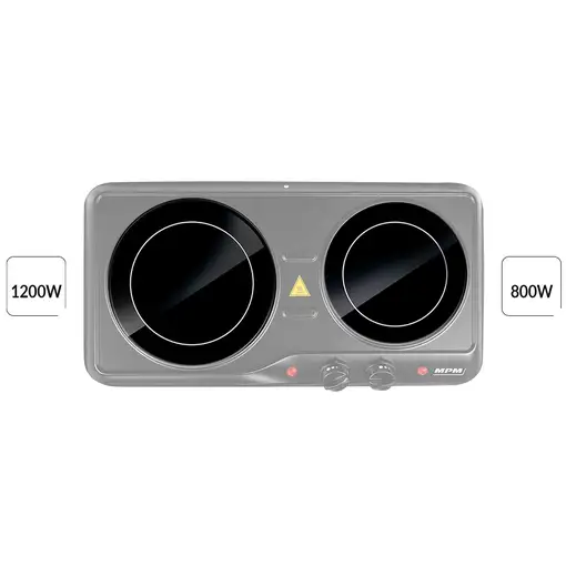 Cocina Portátil Vitrocerámica 2 Fuegos 19 - 16,5 cm, Termostato, MPM, MKE-21