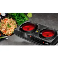 Cocina Portátil Vitrocerámica 2 Fuegos 19 - 16,5 cm, Termostato, MPM, MKE-21