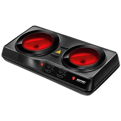 Cocina Portátil Vitrocerámica 2 Fuegos 19 - 16,5 cm, Termostato, MPM, MKE-21
