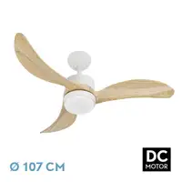 Ventilador DC Bembezar blanco/haya 107cm, LED, 3 aspas, 6 velocidades