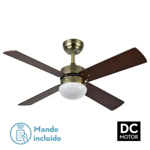Ventilador DC Sofia cuero 4 aspas E27 reversible y mando