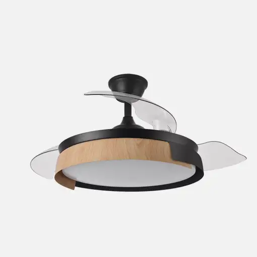 Ventilador DC PROVENZA 72W negro/haya con LED y aspas plegables