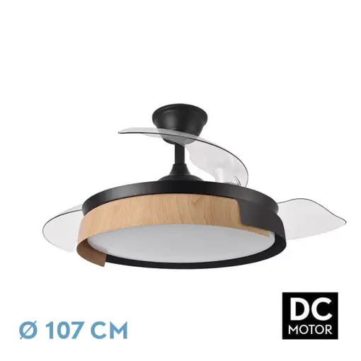 Ventilador DC PROVENZA 72W negro/haya con LED y aspas plegables